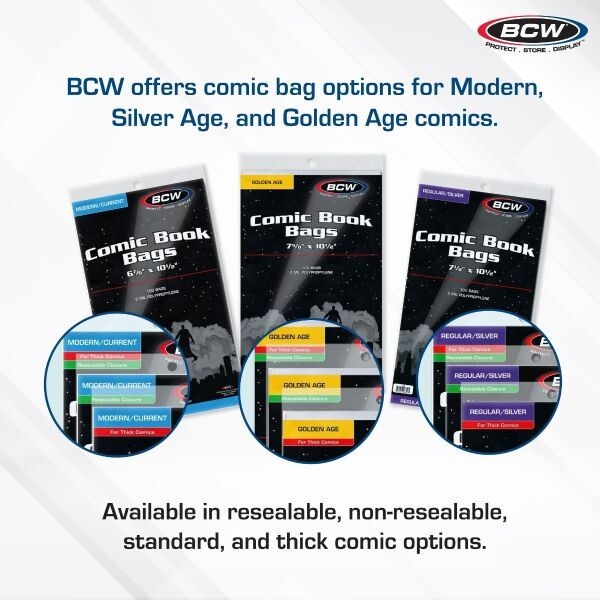 100- BCW Regular / Silver 2-Mil Polypropylene Comic Book Bags = Resealable
