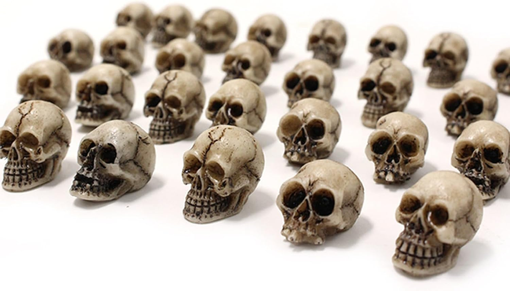 20 Mini Skull Figurines, Halloween Prank Props, Haunted Decor, Micro Skeleton