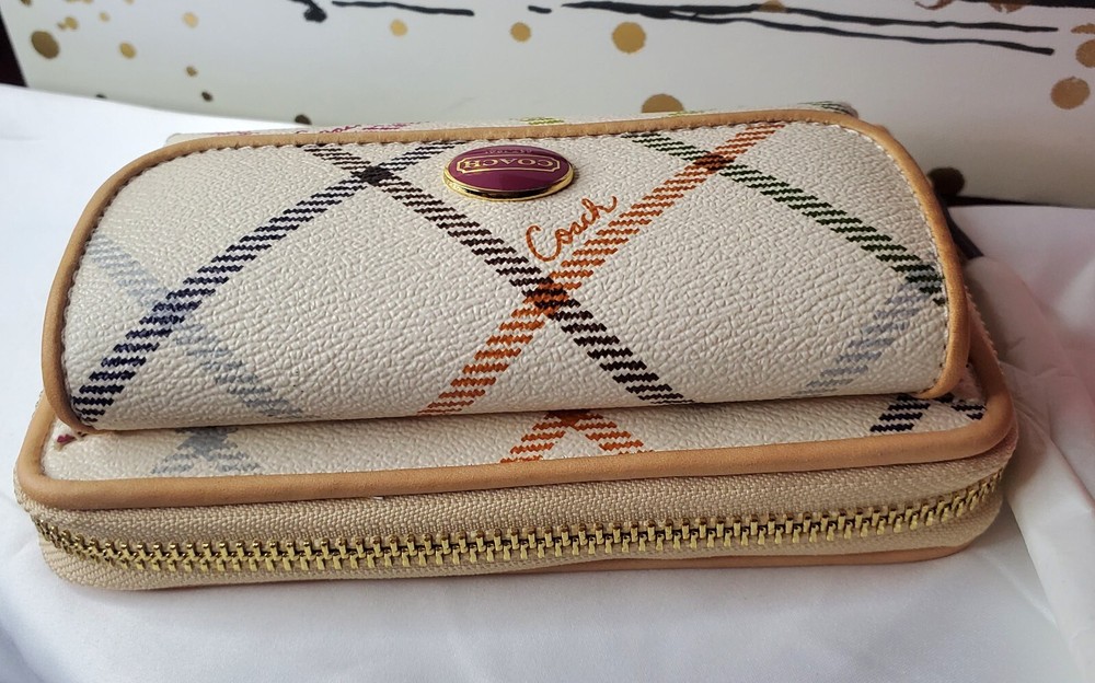 Coach Peyton Tattersal Universal Zip Around Wristlet Wallet