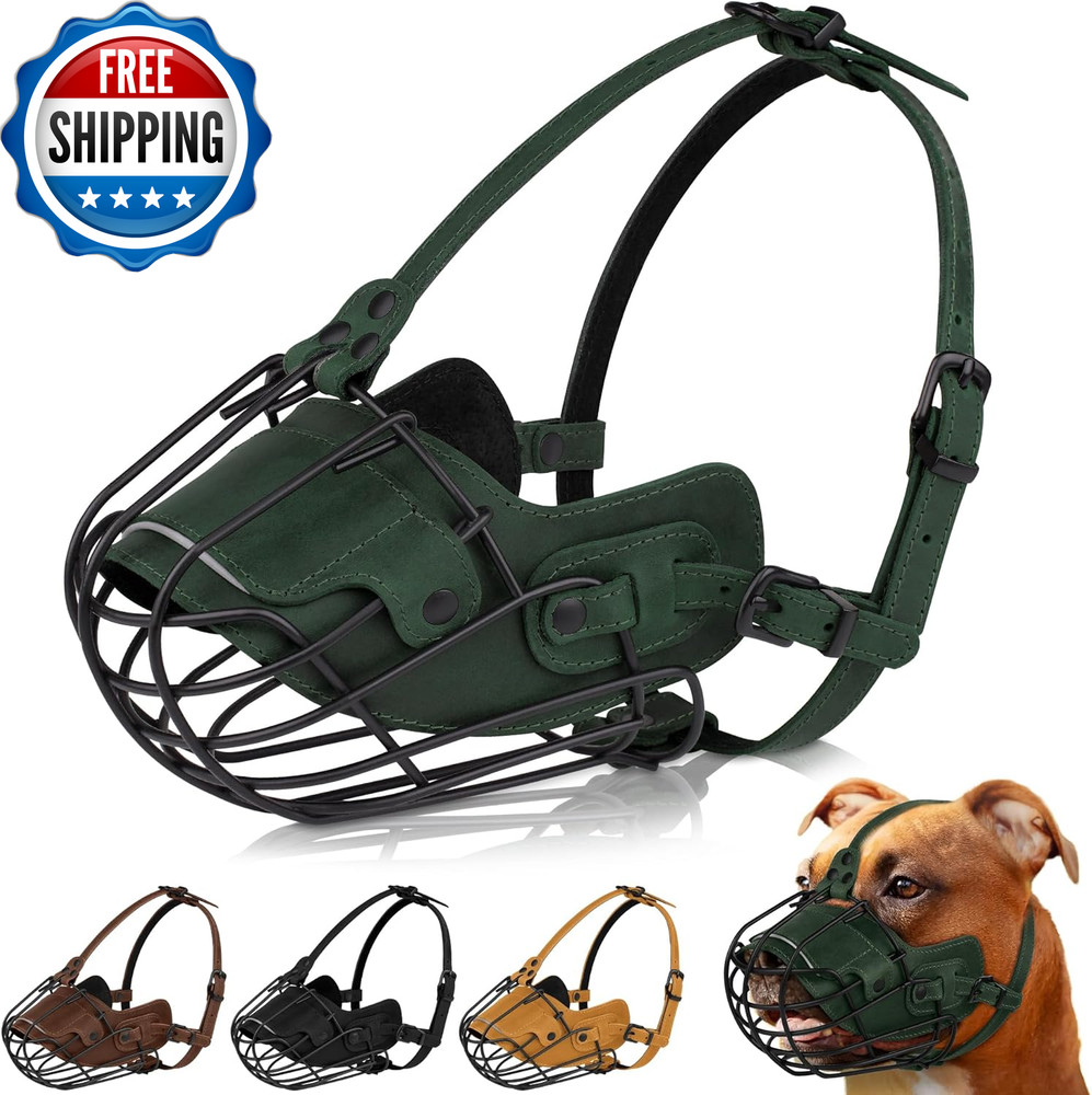 Metal Pitbull Dog Muzzle Reflective Leather Mask Secure Wire Basket Muzzles.....