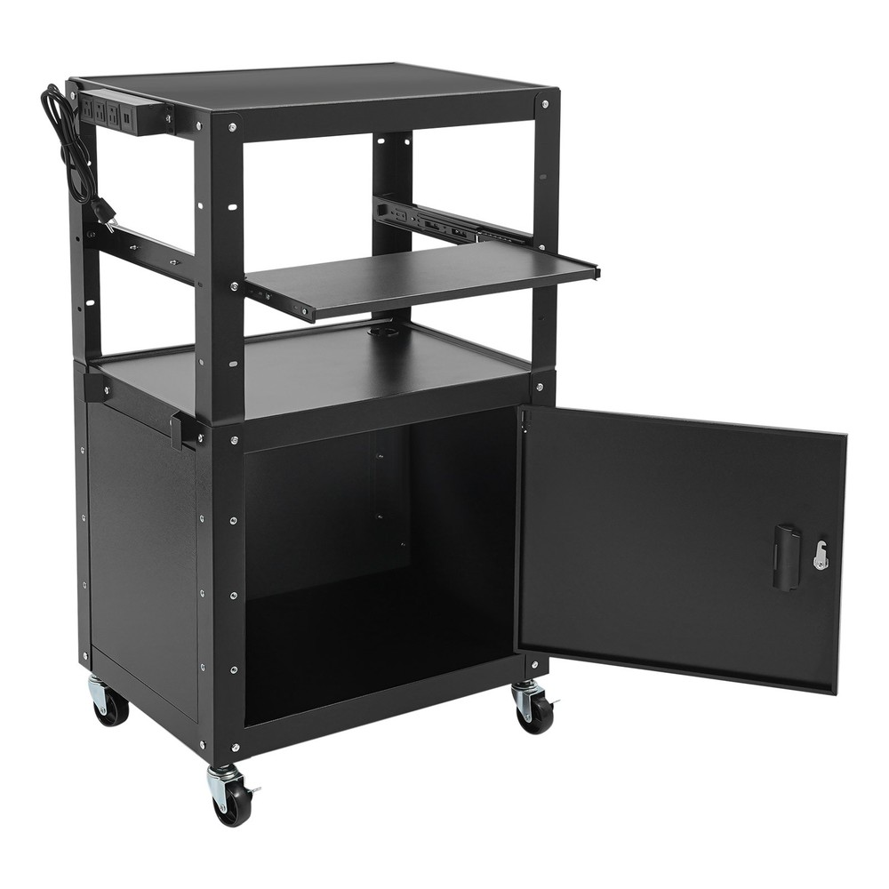 Portable Av Cart Multipurpose Rolling Small Office Laptop Table w/ Power Socket