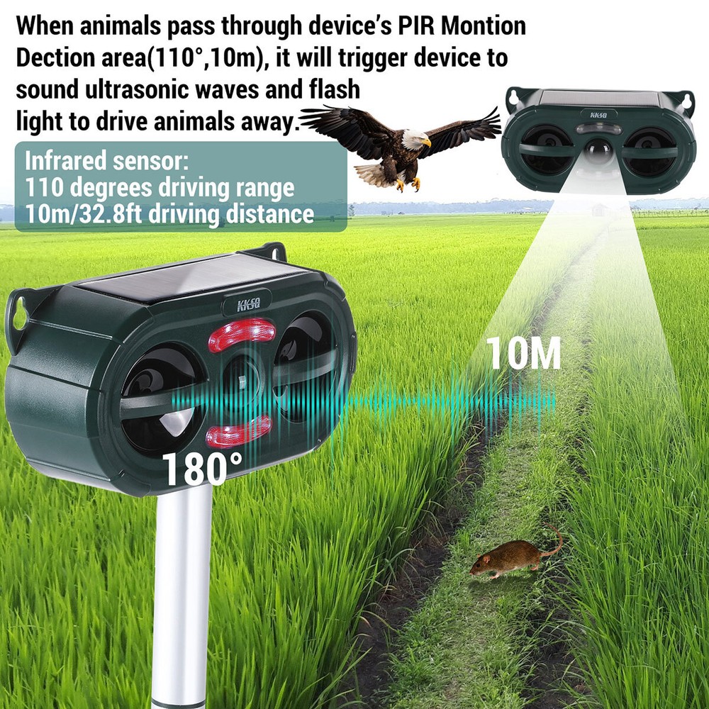 Solar Ultrasonic Bird Repellers Pest Control Scarer Deterrent Fox Motion Sensor