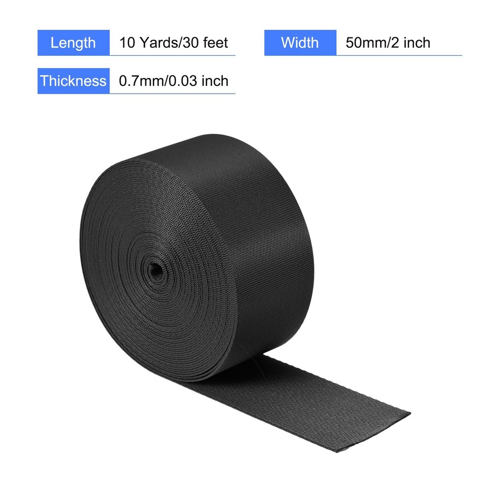 Flat Nylon Webbing Strap 2 Inch 10 Yards Black for Backpack, Luggage-rack