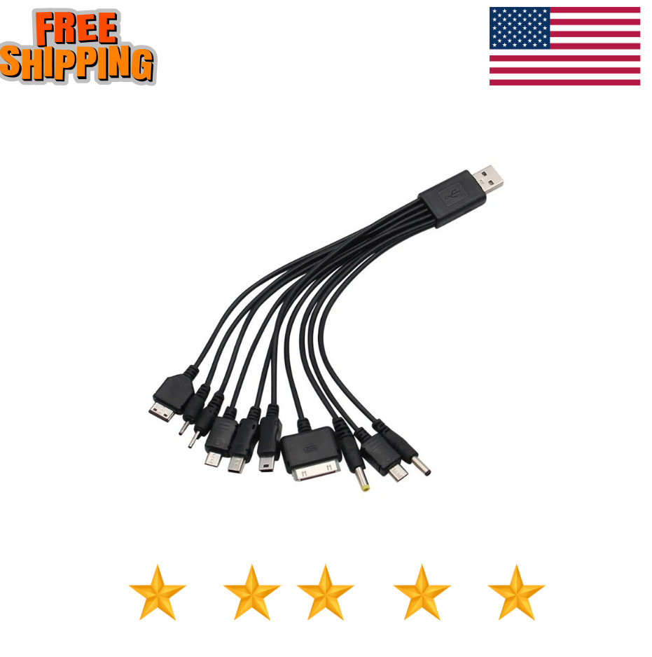 Universal 10 In 1 USB 2.0 Version Black - Multi Charger Mobile Phone USB Cable