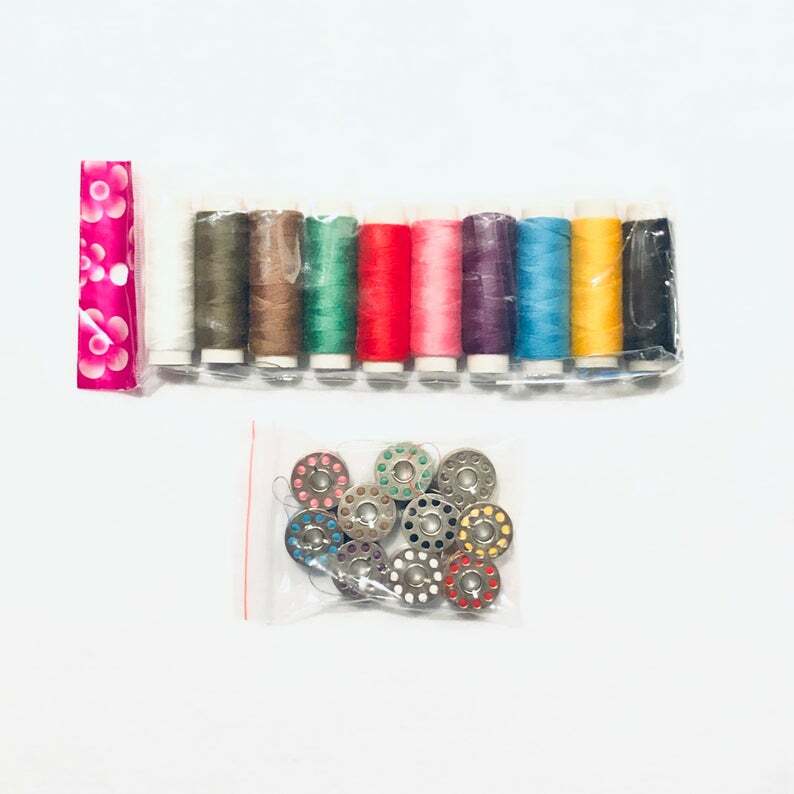 10 Colorful Thread Spools with Matching Bobbins Polyester High Tenacity Thread