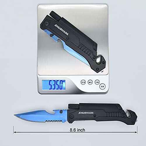 Folding Pocket Knives,Multi Function Emergency Tool Knives, Led Blue Titanium