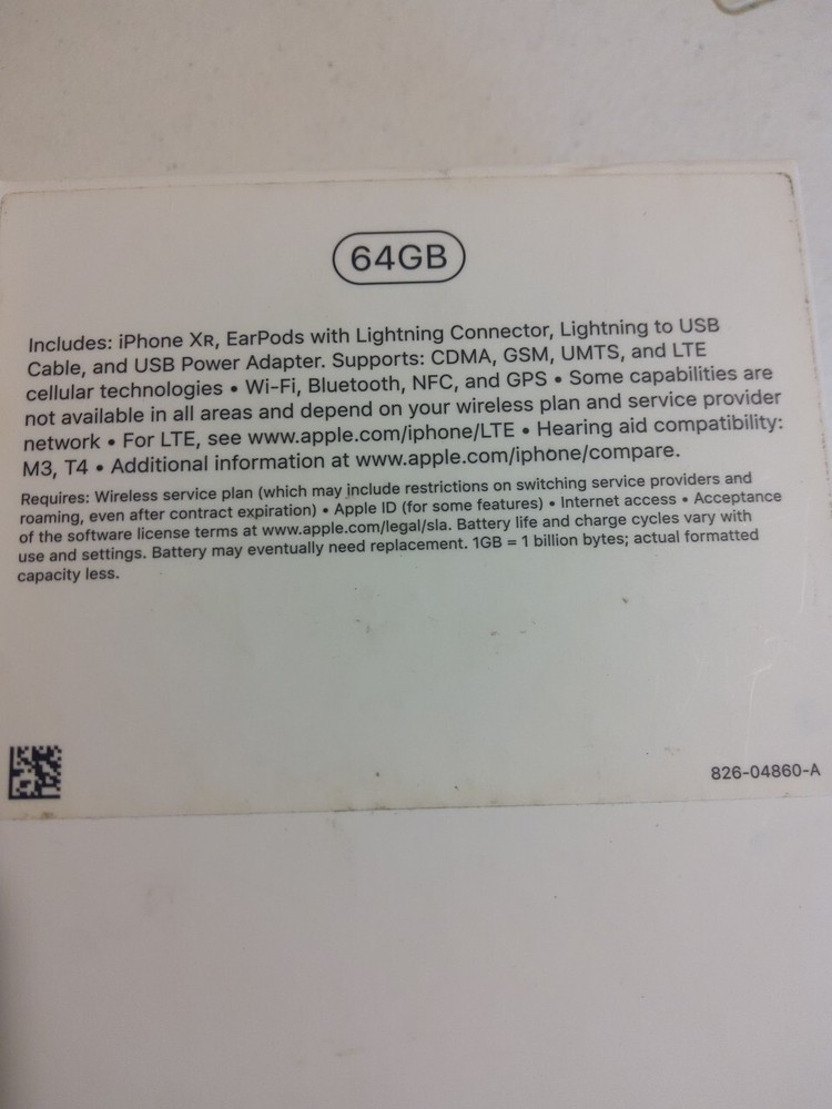 Apple iPhone XR- 64 GB White Box Only