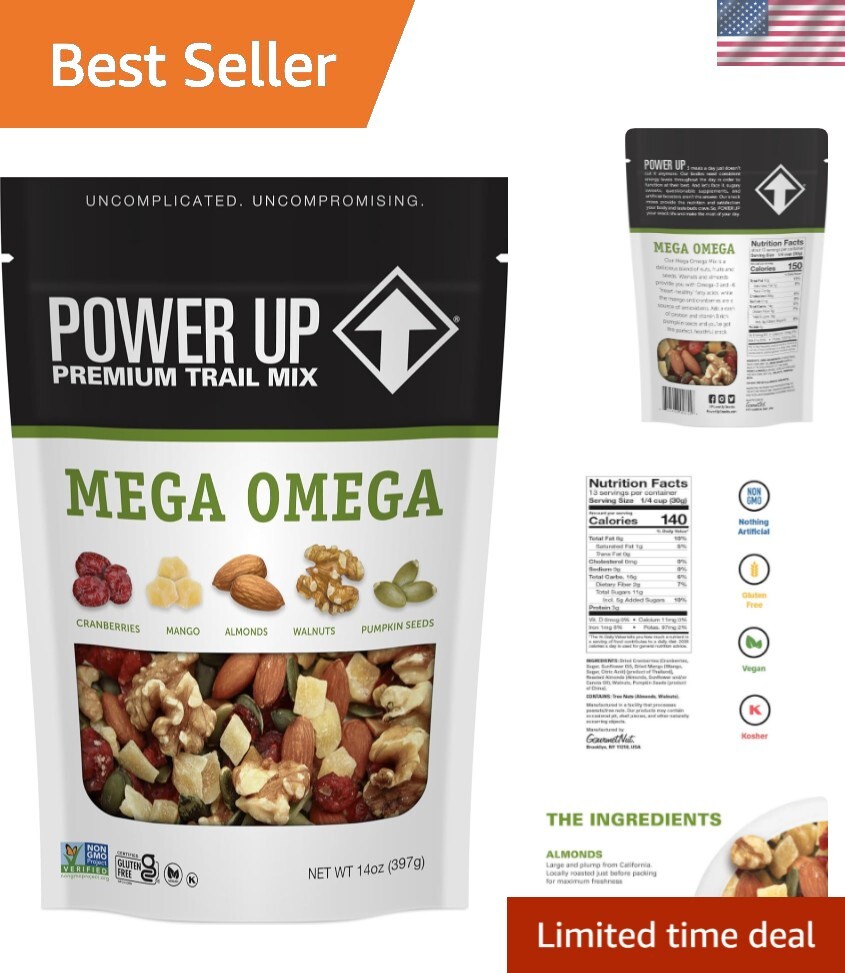 14 oz Power Up Mega Omega Trail Mix - Nutritious  Snack, Energizing Blend