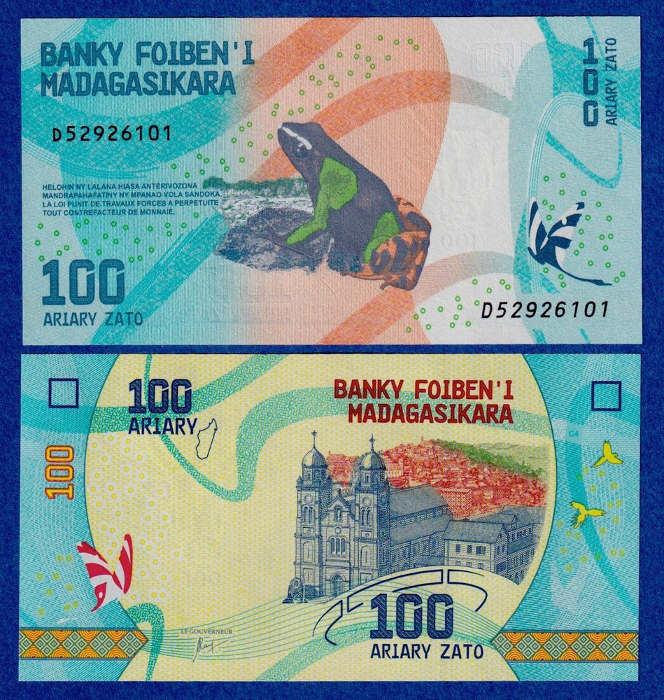 Madagascar 100 Ariary, 2017 P-97 UNC Banknote - Frog