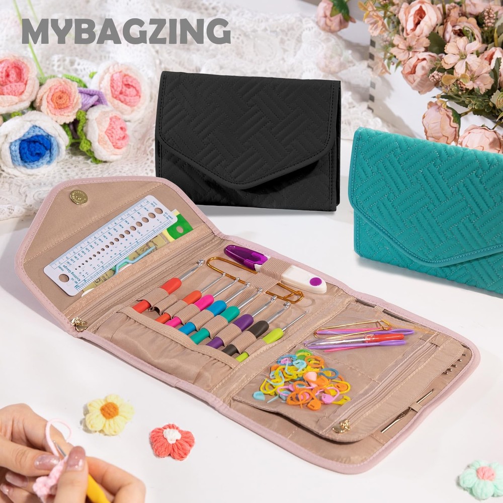 Crochet Hook Case Foldable Organizer Knitting Supplies Accessory Storage Bag