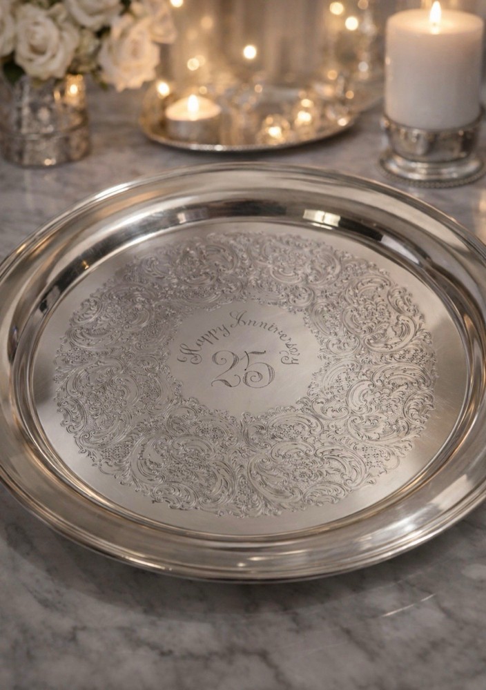 Vintage Gorham Yc455 Serving Tray 25th Silver Anniversary