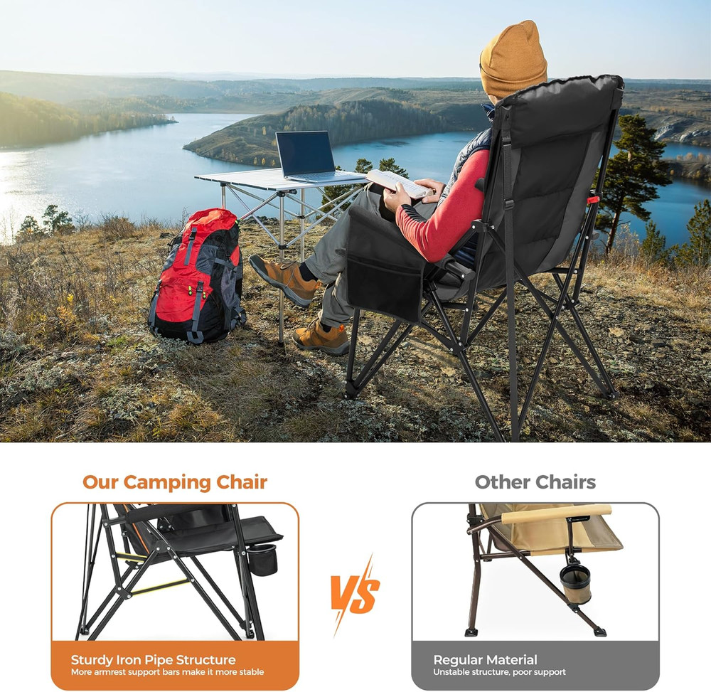 ALPHA CAMP Heavy Duty High Back Camping Chairs with Cup Holder Oversized Folding