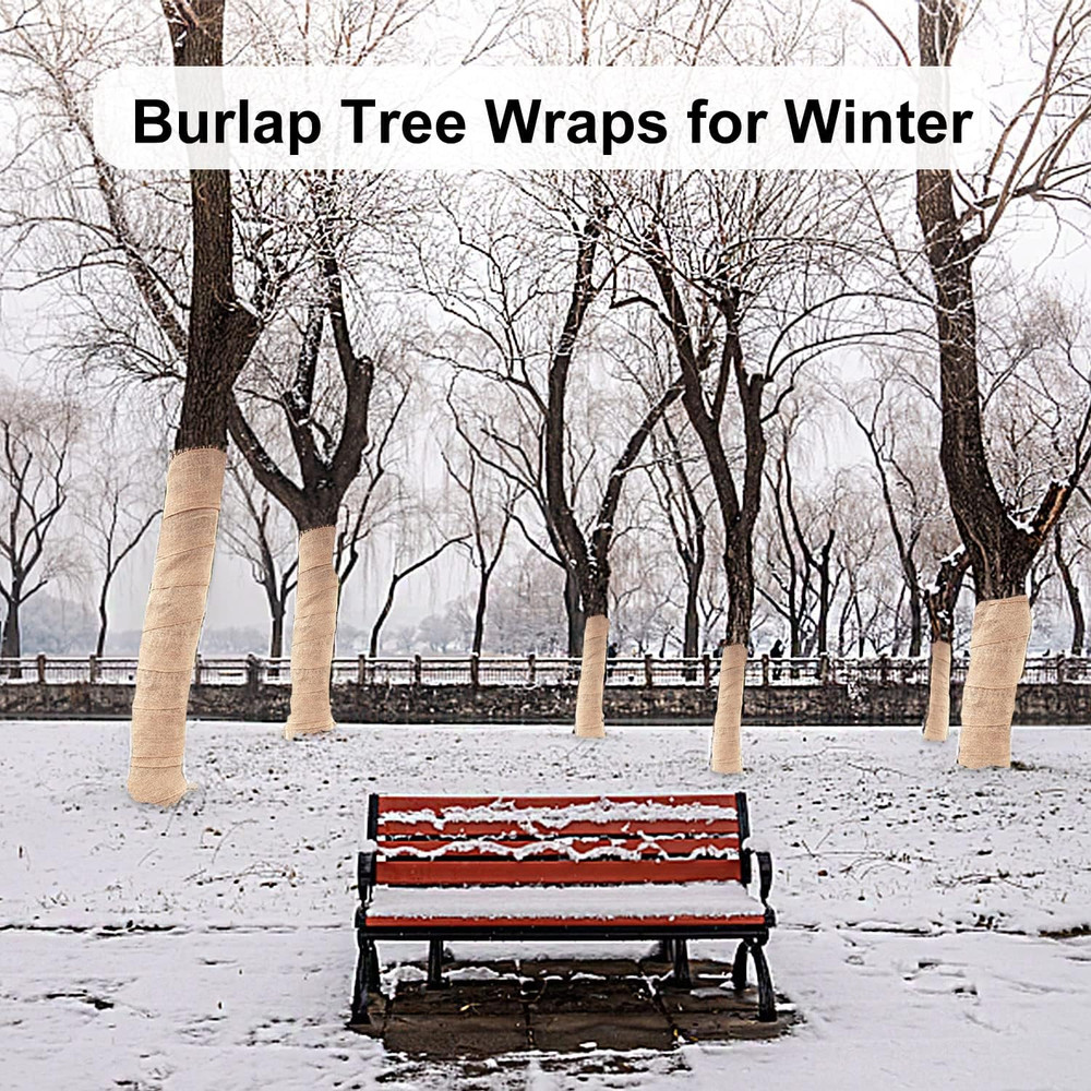 2 Rolls Burlap Tree Protector Wraps, 7.8" × 9.8' Winter Tree Trunk Guards Protec