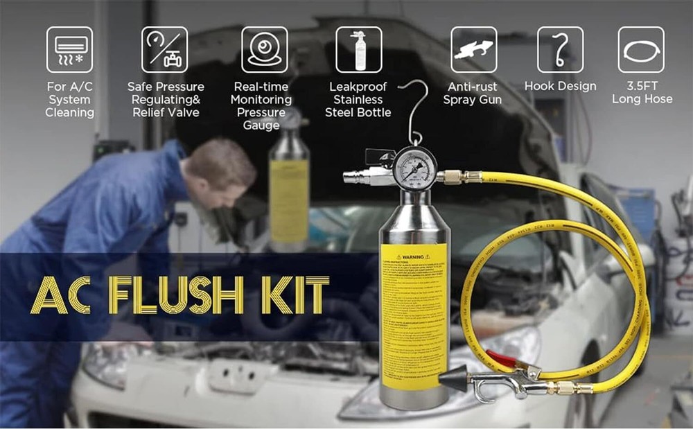 A/C Flush Kit Car Air Conditioner System Clean Canister Flushing Tools Sets US
