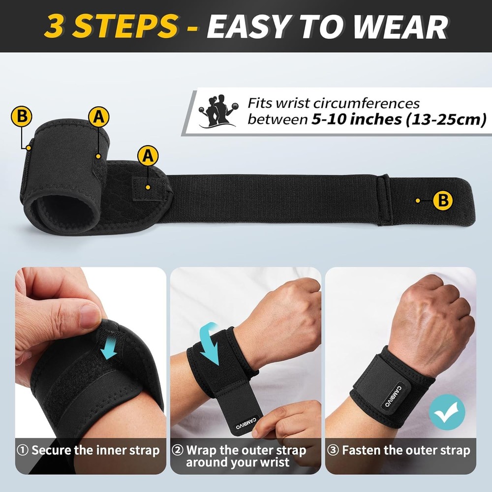 Pain Relief Wrist Wraps - Adjustable Compression Brace for Active Lifestyle