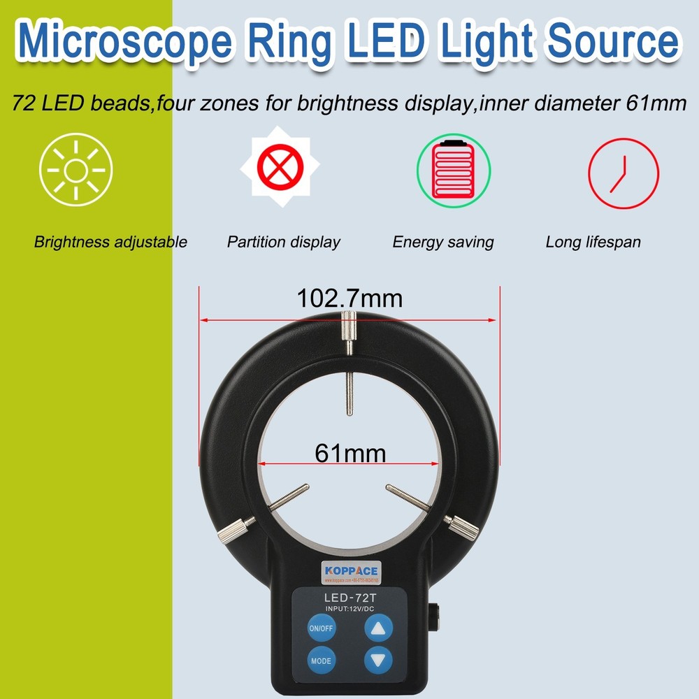 KOPPACE Microscope LED Ring Light - 61mm Adjustable, 72 Bead Light Source