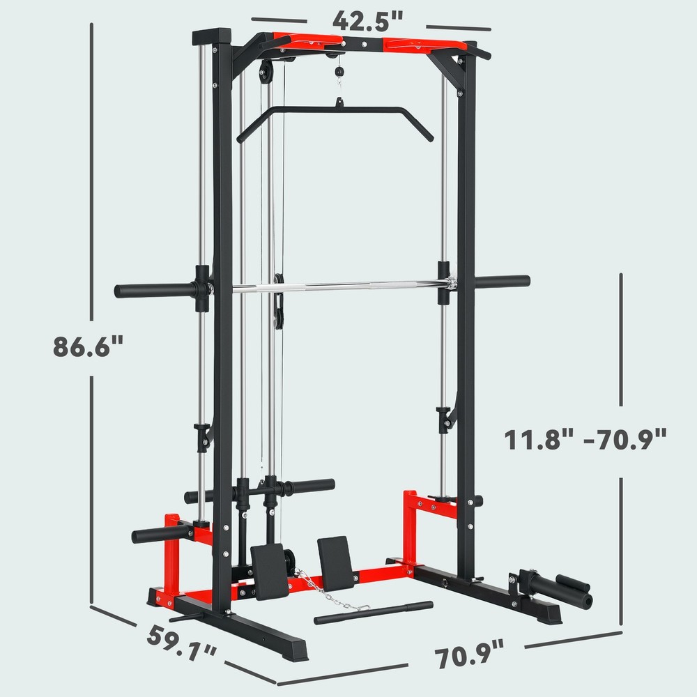Smith Machine Power Squat Rack with Pull Up Barbell Bar Lat Pull Down System