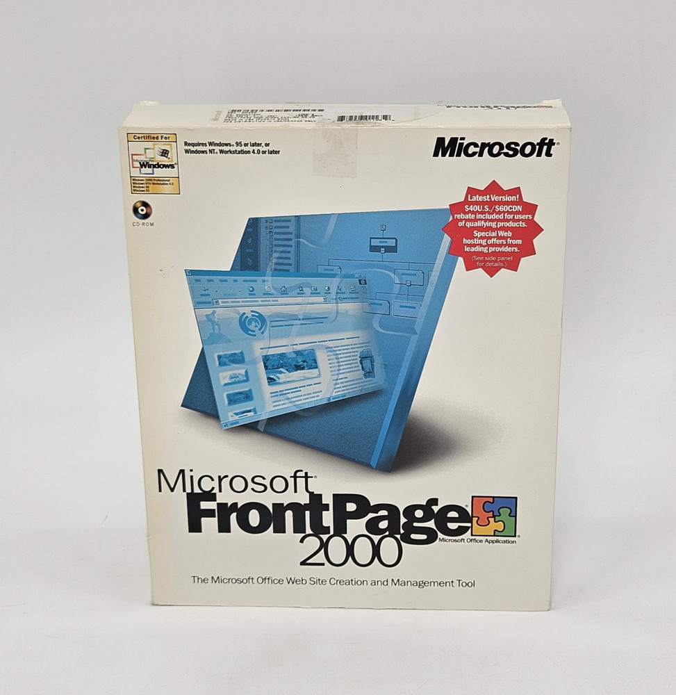 Vintage Microsoft FrontPage 2000 W/ Original Box, Booklets And Software