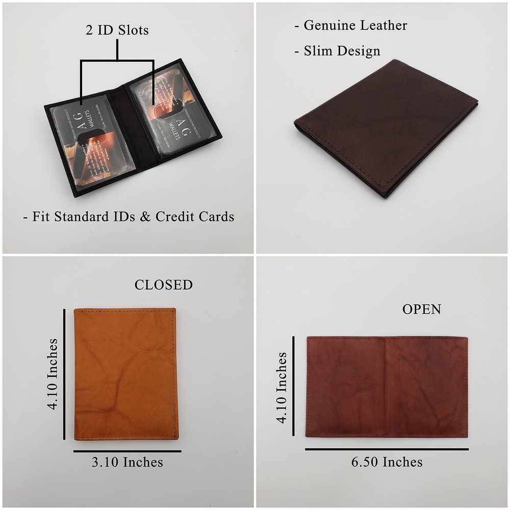 2 ID Leather Bifold License Holder (Black)