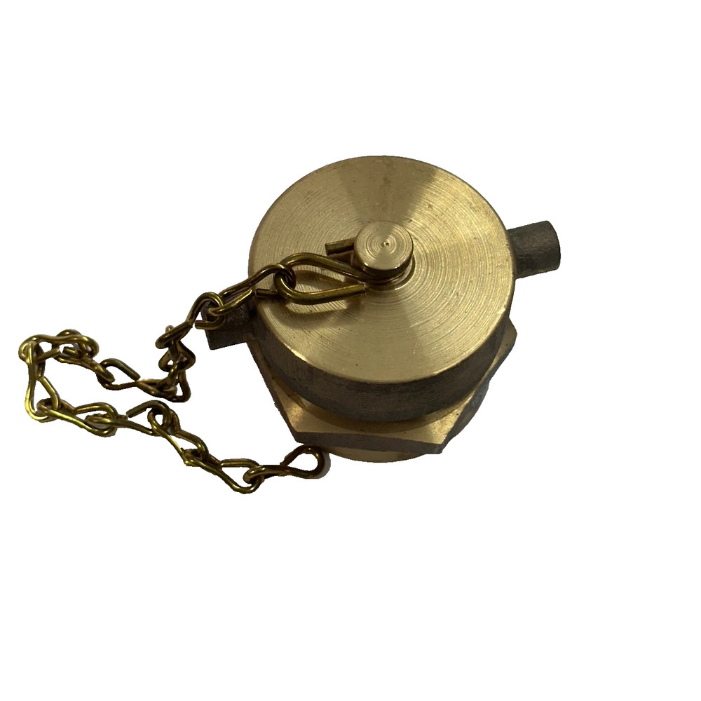 2.5" Brass FDC Set - Fire Hydrant Cap with Chain & Hex Nut Adapter Fitting - New