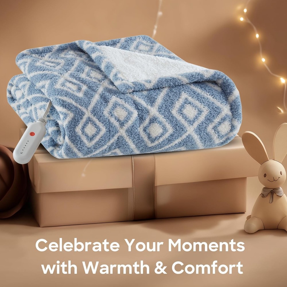 Heated Blanket Eletric Throw Blanket Soft Warm Reversible Feathersoft Sherpa