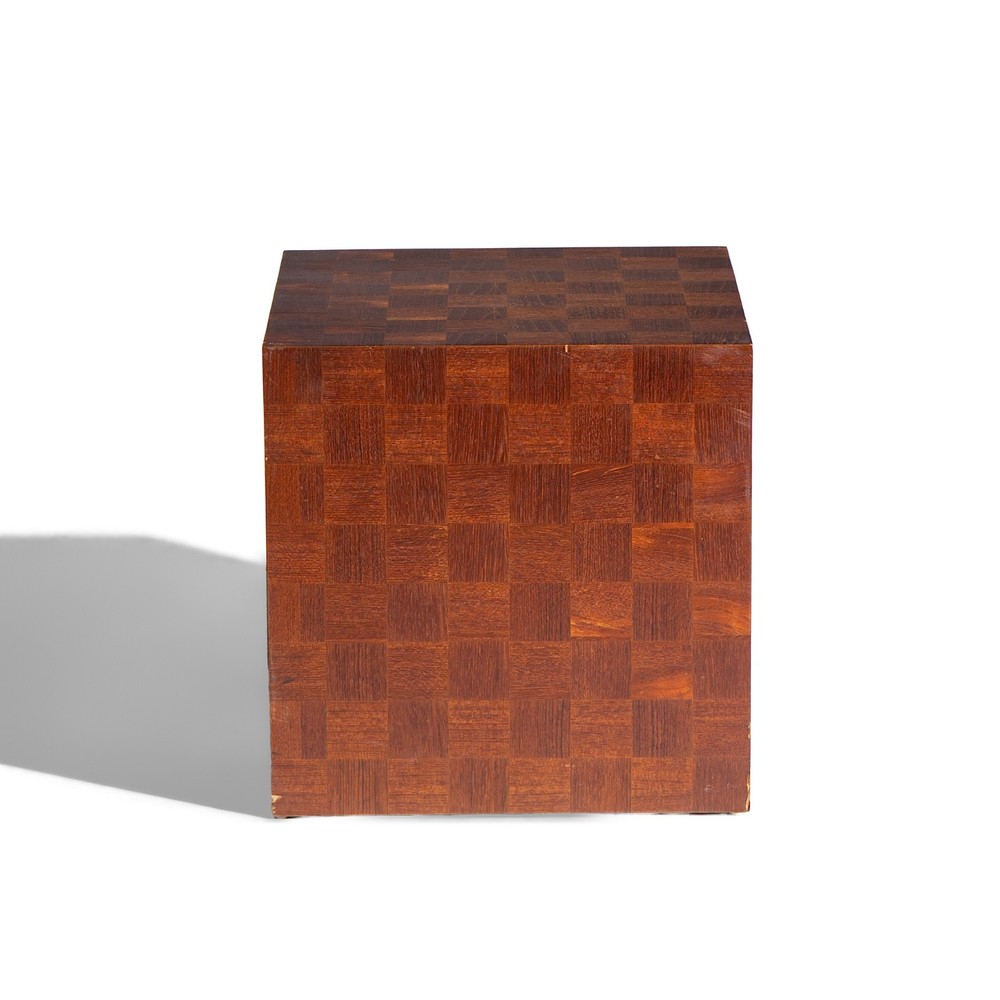 Thayer Coggin Style Mid Century Walnut Parquet Cube End Table