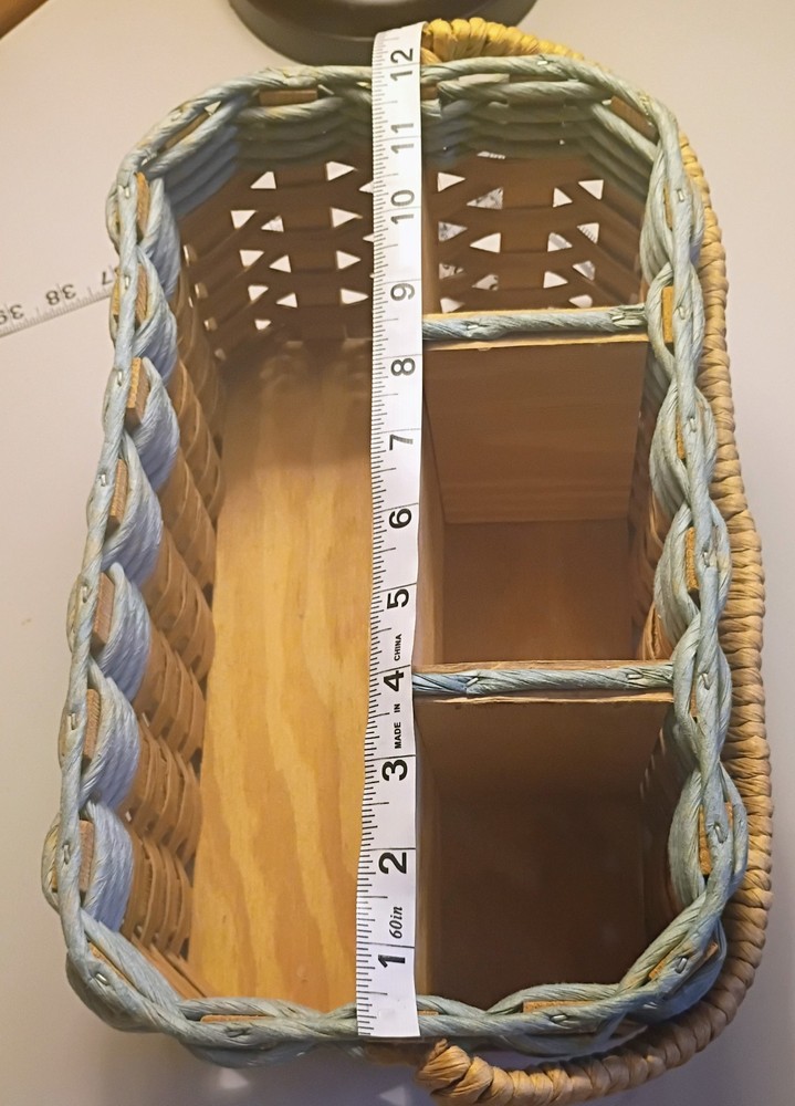 Vintage Rectangular Wicker Basket with Handle, 3 Compartments, Medium sized