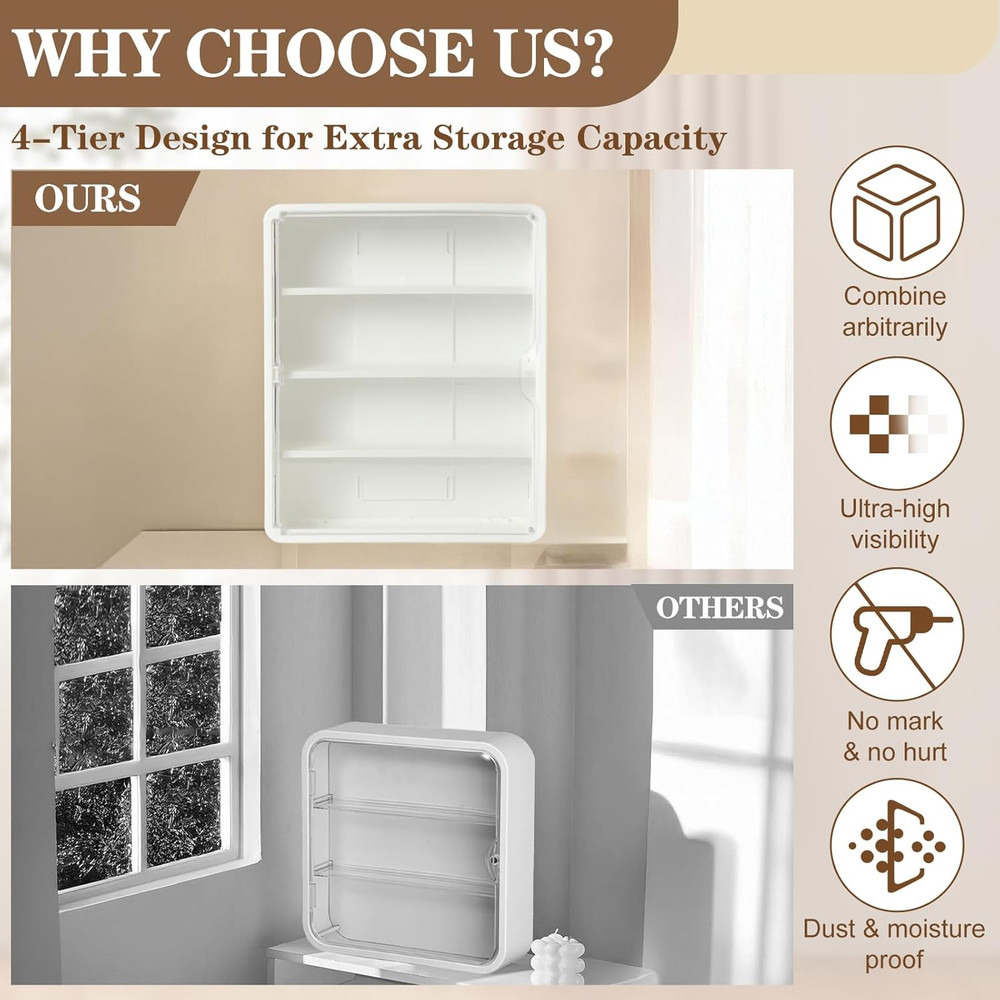 4-Tiers Clear Display Case for Figures, Wall-Mounted Display Box