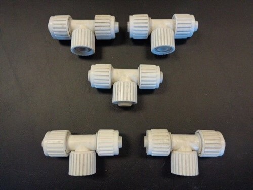 PEX SET OF (5) 3-WAY FITTING TEE 3 1/8" X 1 5/8" WHITE MARINE BOAT