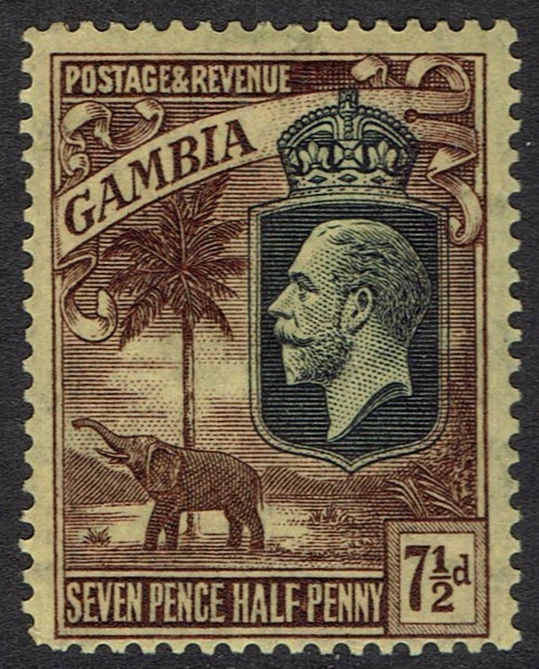 GAMBIA 1922 KGV ELEPHANT 7½D WMK MULTI SCRIPT CA