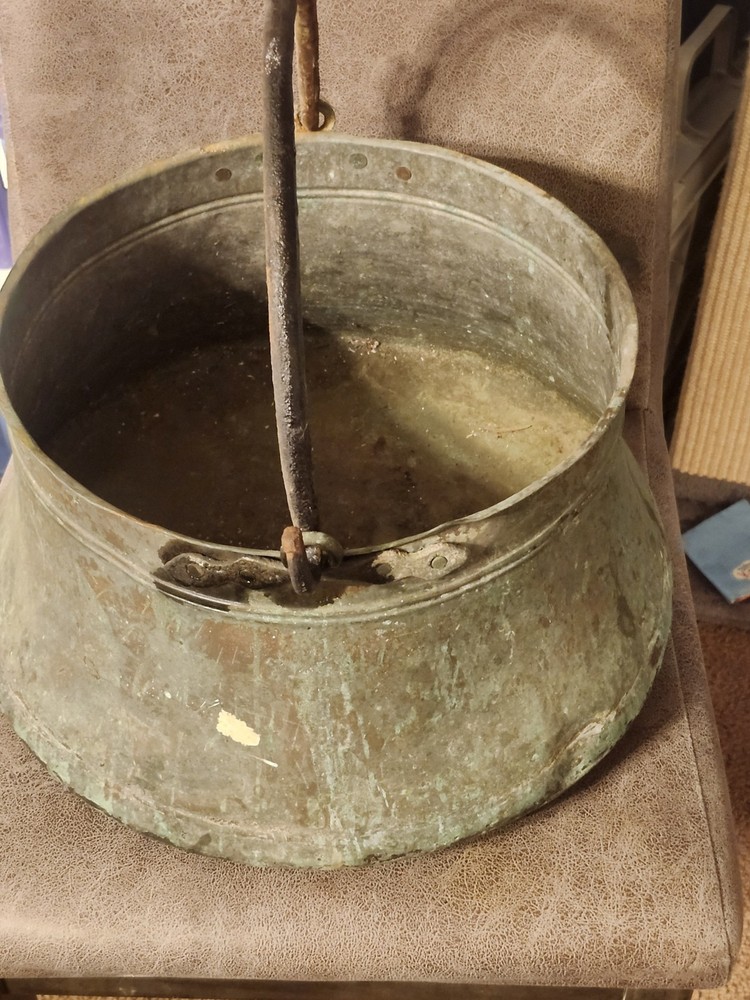 large antique copper kettle cauldron