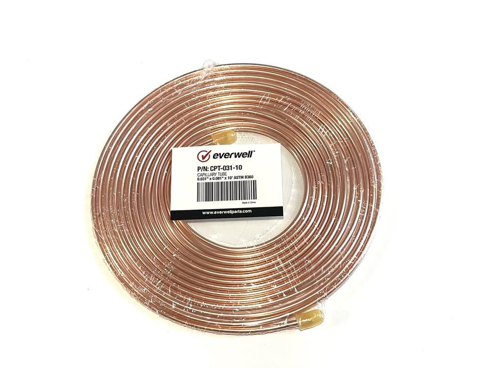 REFRIGERATION COPPER CAPILLARY TUBING 0.031" (ID) x 0.081" (OD) x10ft ASTM B-360