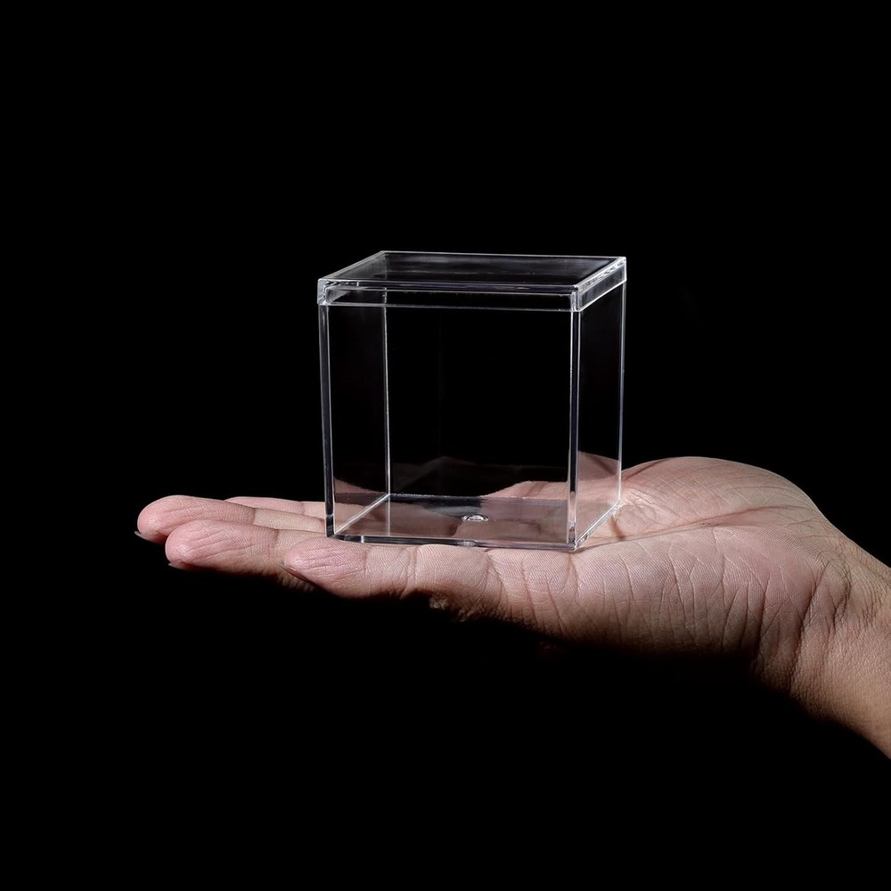 Small Acrylic Box Clear, 2Pcs Plastic Square Cube Containers with Lid Storage...