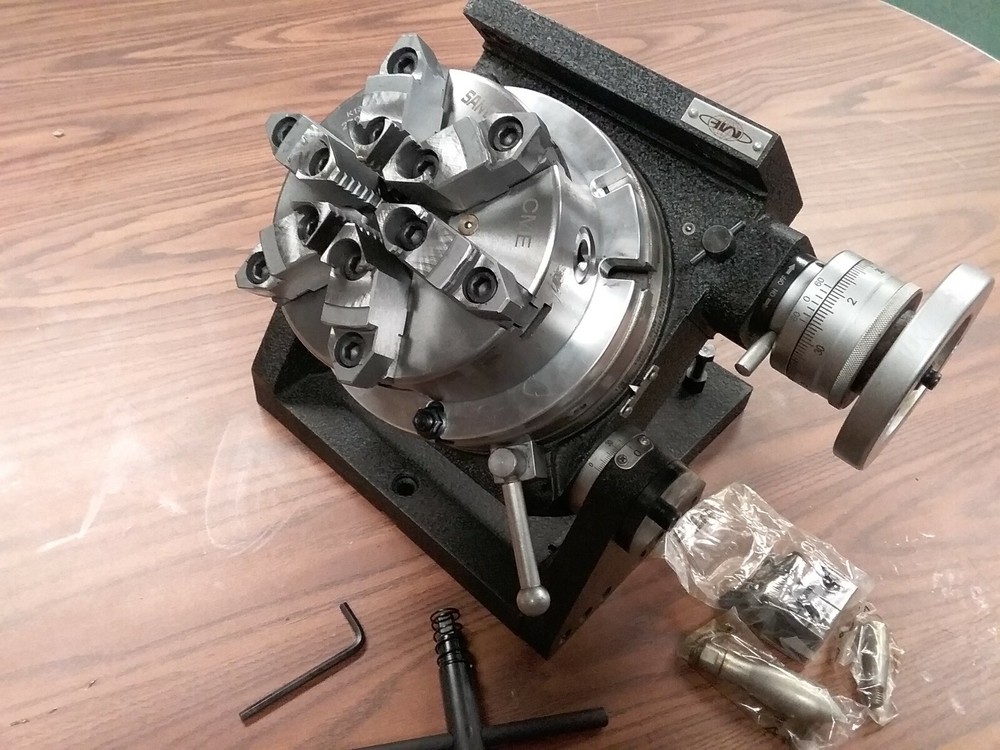 8" PRECISION TILTING ROTARY TABLE w. 6-jaw 6" chuck centering adapter TSK-200-IN