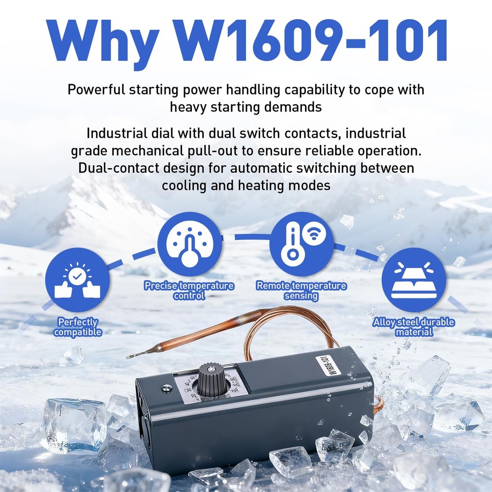 W1609-101 Refrigeration Thermostat Temperature Controller Remote Control Bulb...