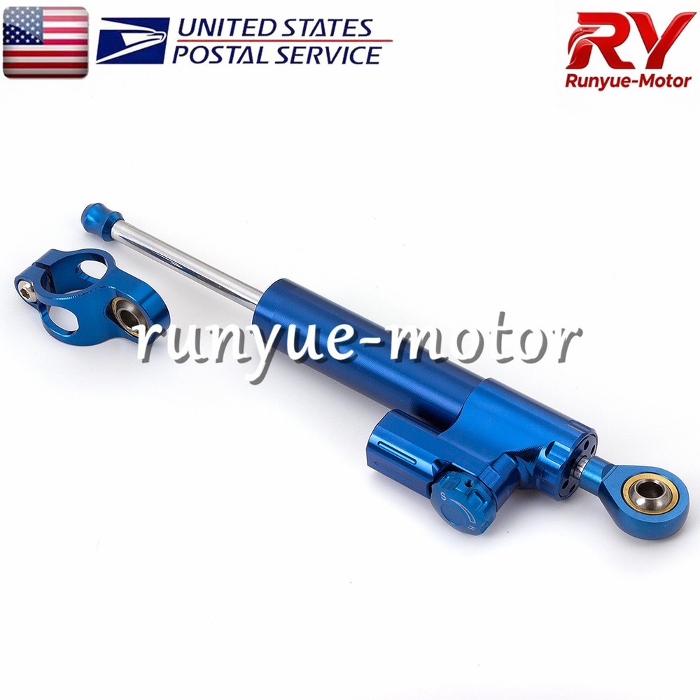 Blue 255mm Adjust Steering Damper Stabilizer Linear Control Universal Aluminum