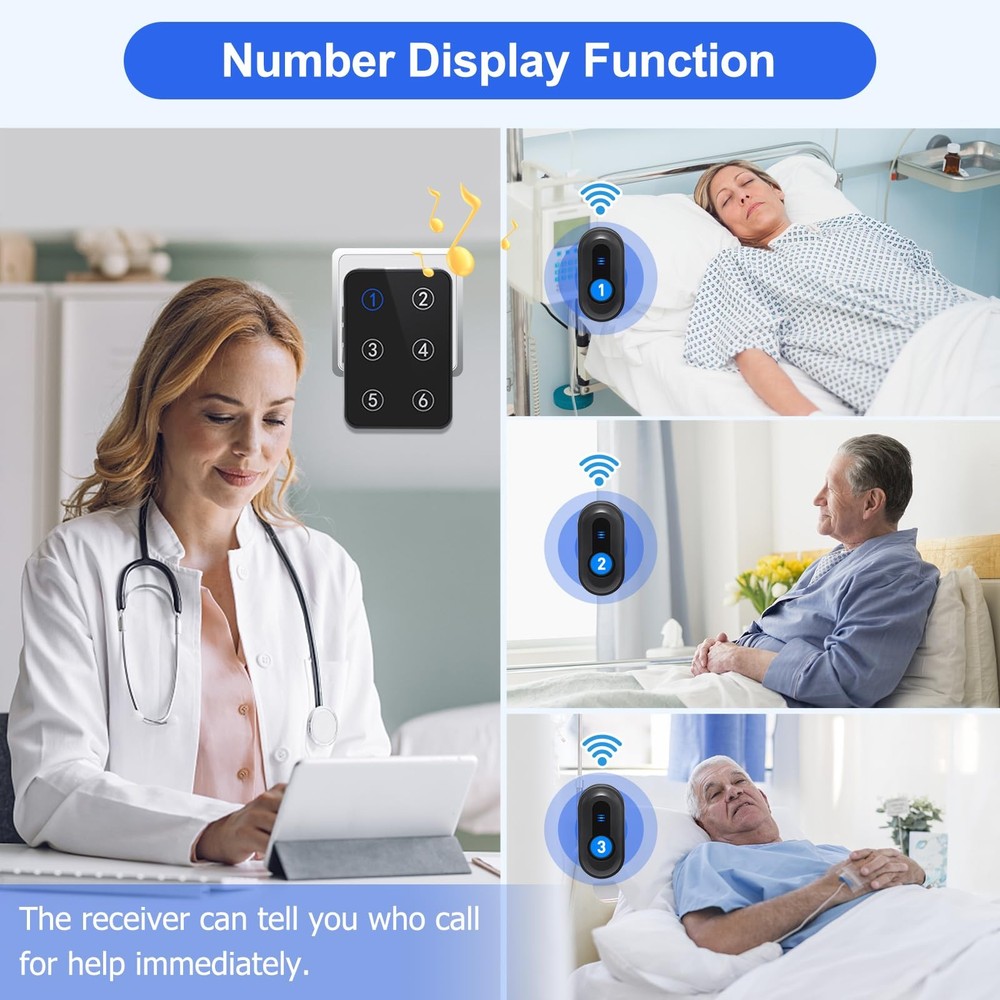 Wireless Caregiver Pager Call Button Nurse System 500Ft Range with LED Number