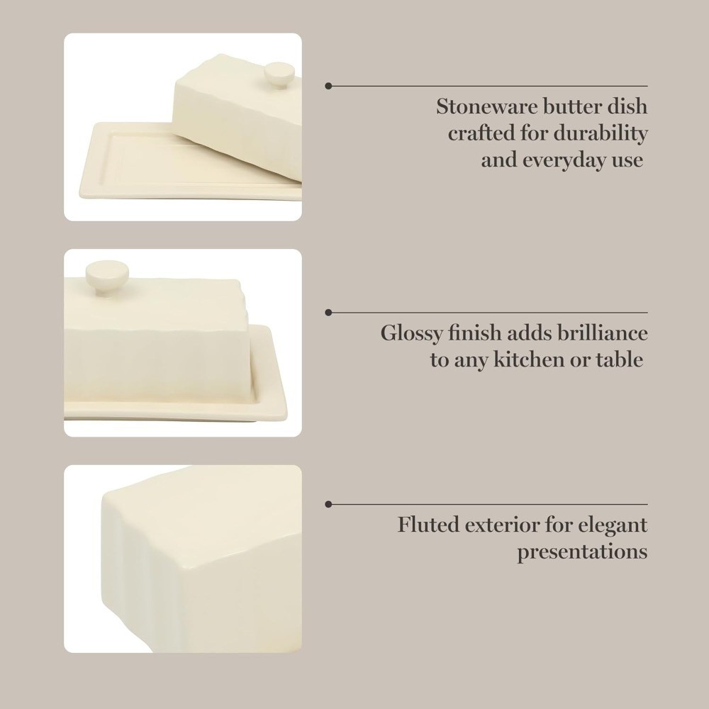 Rectangular Stoneware Butter Dish with Lid Ceramic Butter Keeper Cream Glaze