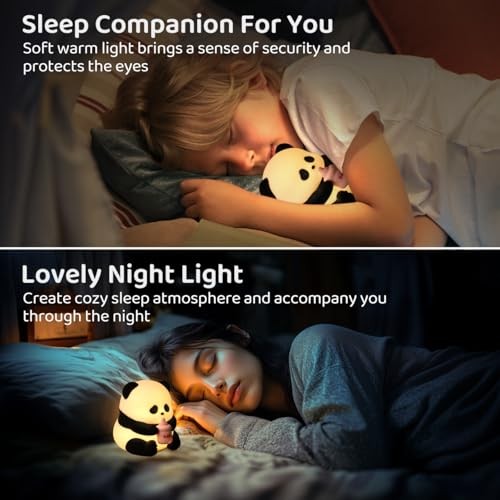 Cute Panda LED Night Light, Dimmable Squishy Night Lamp, Panda + Rabbit