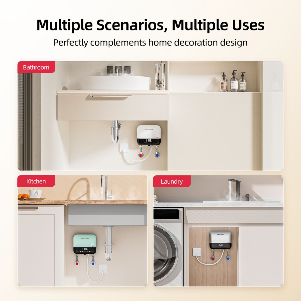 MIZUDO 120V On-Demand Hot Water Heater 3.5kW Compact Under Sink Tankless