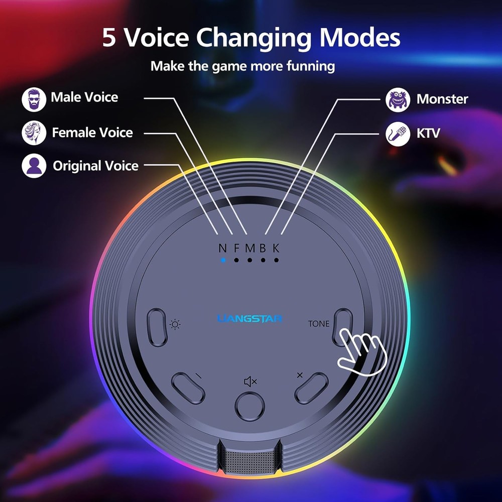 LIANGSTAR Gaming USB Microphone with 5 Voice Changes, Mute Button, Desktop Podca