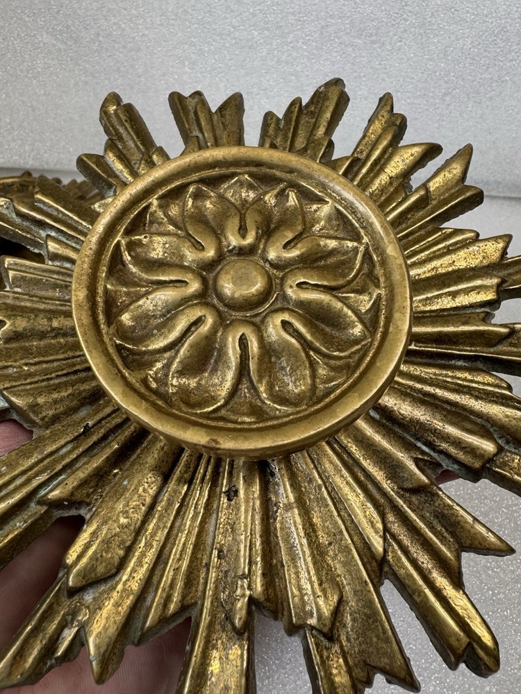 Rare 2 Vintage Mid Century Hollywood Regency Brass Sunburst Cabinet Knobs Pulls