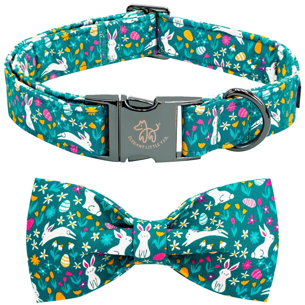Medium Bunny Print Easter Dog Collar Cotton Adjustable with Buckle Closure
