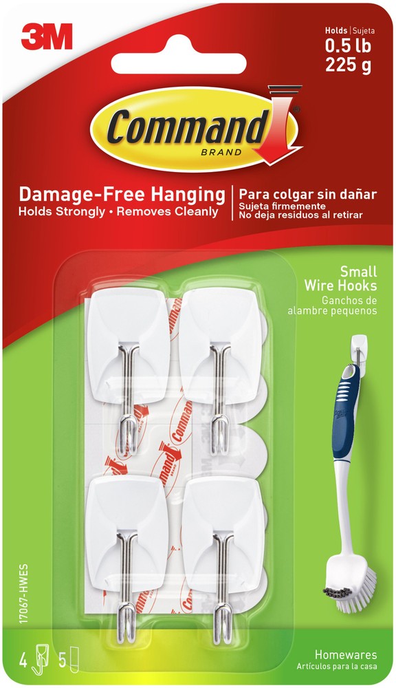 Command Small Wire Hooks 4/Pkg-White 4 Hooks & 5 Strips