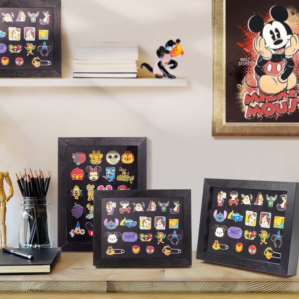 Enamel Pin Display Frame, 7x9 Shadow Box for Wall and Tabletop Mount, Black