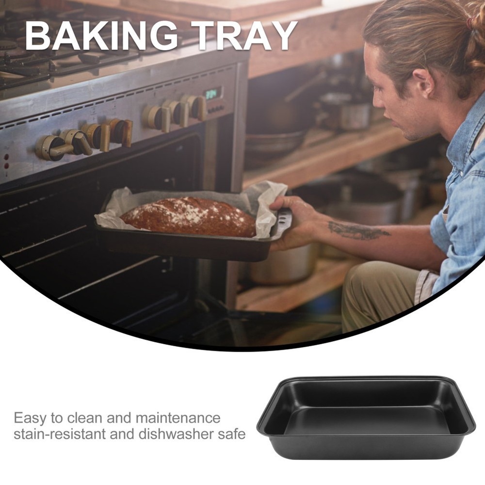 1Pc Baking Plate Bakeware BBQ Pan Practical Kitchen Food Container (Black)