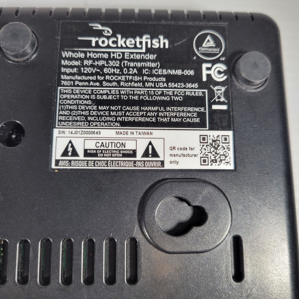Rocketfish Whole Home HD Extender RF-HPL302 Transmitter ONLY HDMI Inputs Cord