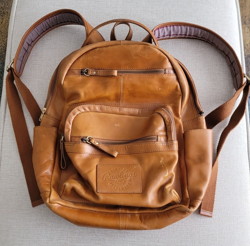 Rawlings Red Label Rugged Unisex Leather Backpack Camel/Cognac/Tan Backpack