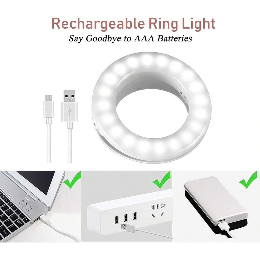 3 Modes Selfie LED Ring Fill Light Camera Rechargeable for iPhone Android Phone