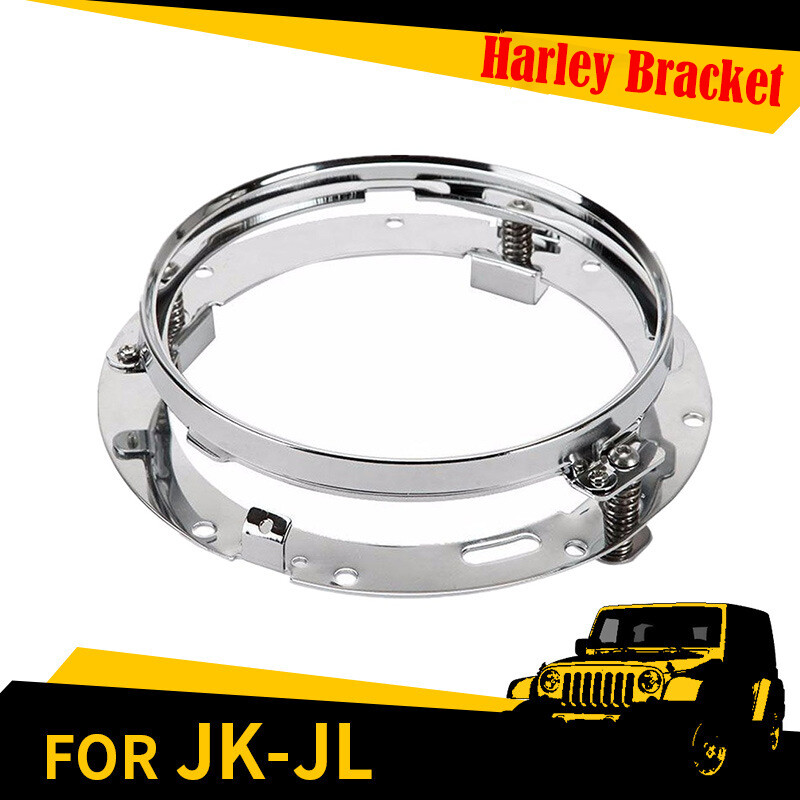 2PC 7'' Round Chrome LED Headlight Mounting Bracket Ring Car For Motorcycle Jeep